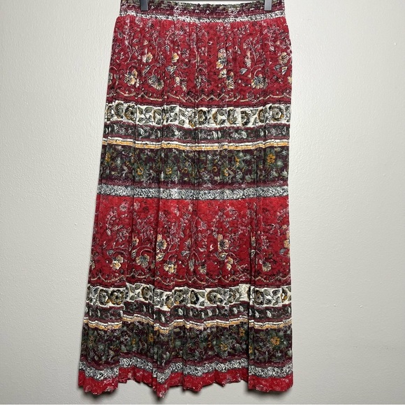 VTG 90s Women Skirt Large Red Brown Sheer Floral Mixed Art Goblincore Fairy‎ - Picture 1 of 6